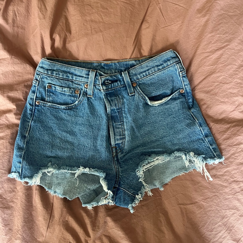 Levi's 501 Blue Jean Shorts Distressed Raw-Edge Hem